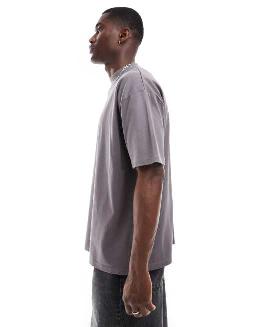 ASOS DESIGN – Grafitowy gruby T-shirt oversize z zabudowanym dekoltem o gramaturze 240 g/m<sup>2</sup> 