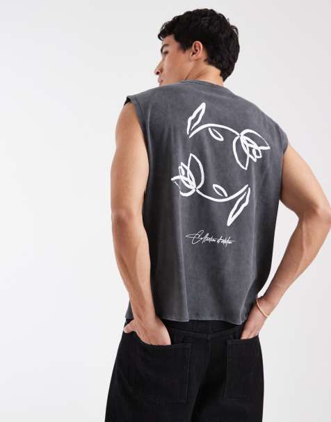 ASOS DESIGN – Grafitowy gruby top bez rękawów oversize o pudełkowym kroju z grafiką z kwiatami - view 1