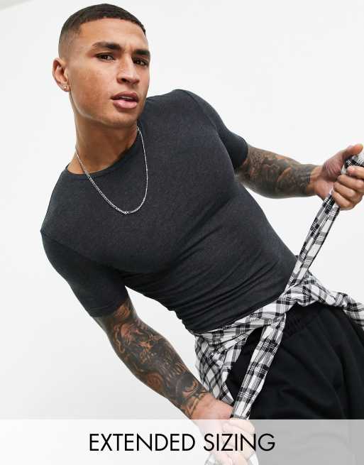 ASOS DESIGN – Grafitowy melanżowy T-shirt o kroju podkreślającym sylwetkę z okrągłym dekoltem z mieszanki bawełny – GREY