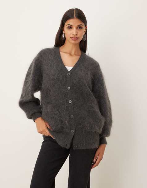 ASOS DESIGN – Grafitowy moherowy kardigan o fasonie boyfriend - view 1