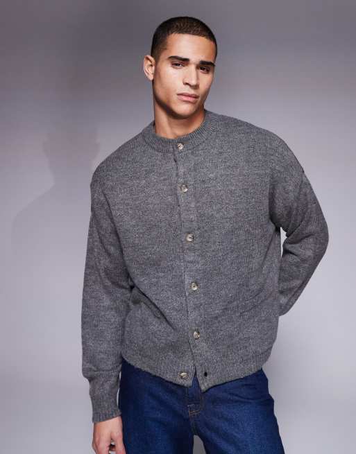 ASOS DESIGN – Grafitowy pudełkowy kardigan oversize z okrągłym dekoltem i kieszeniami