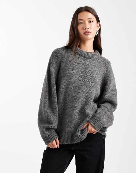 ASOS DESIGN – Grafitowy sweter z podkreślonym dekoltem - view 1