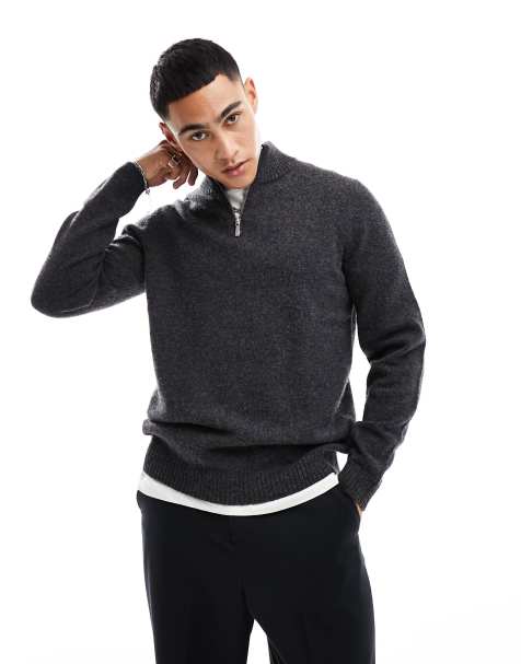ASOS DESIGN – Grafitowy sweter z wełny jagnięcej z zamkiem pod szyją - view 1