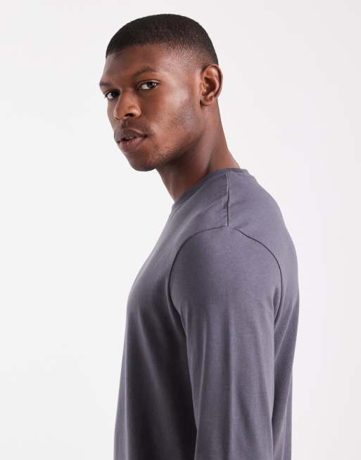 ASOS DESIGN – Grafitowy T-shirt basic o regularnym kroju z długimi rękawami, 4 z 5