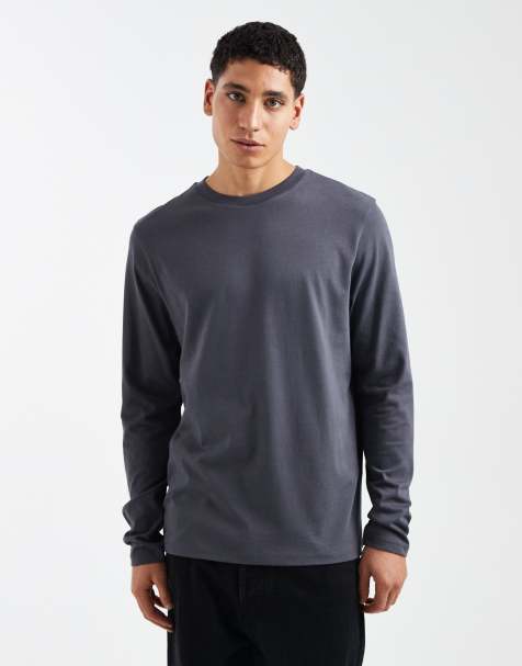 ASOS DESIGN – Grafitowy T-shirt basic o regularnym kroju z długimi rękawami - view 1