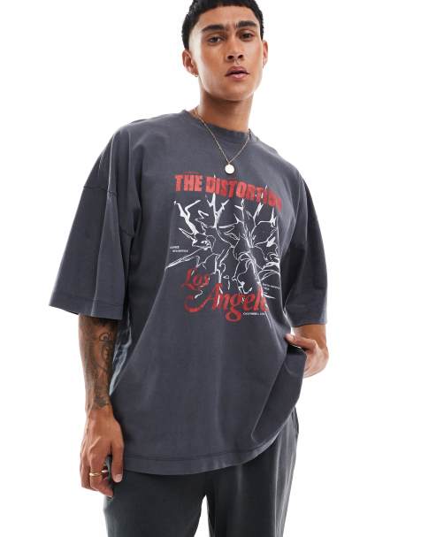 ASOS DESIGN – Grafitowy T-shirt extreme oversize z nadrukiem z motywem Los Angeles - view 1