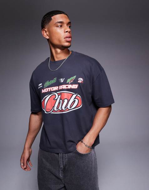 ASOS DESIGN boxy oversized t-shirt with sports graphic in charcoal