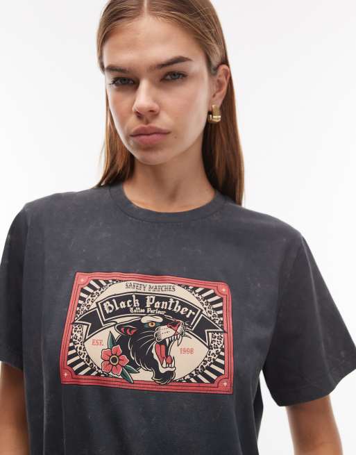 ASOS DESIGN – Grafitowy T-shirt o regularnym kroju z efektem sprania i grafiką z motywem tatuażu