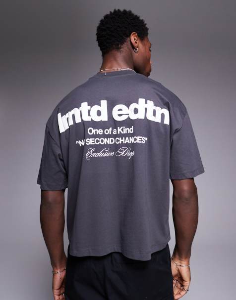 ASOS DESIGN boxy oversized t-shirt with back print in charcoal