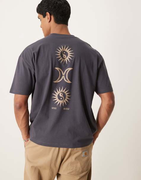 ASOS DESIGN oversized t-shirt with celestial graphic in charcoal