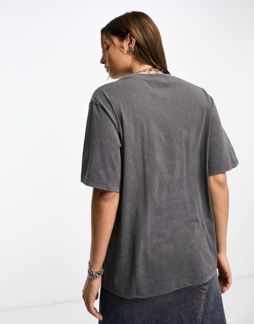 ASOS DESIGN – Grafitowy T-shirt oversize z efektem sprania i