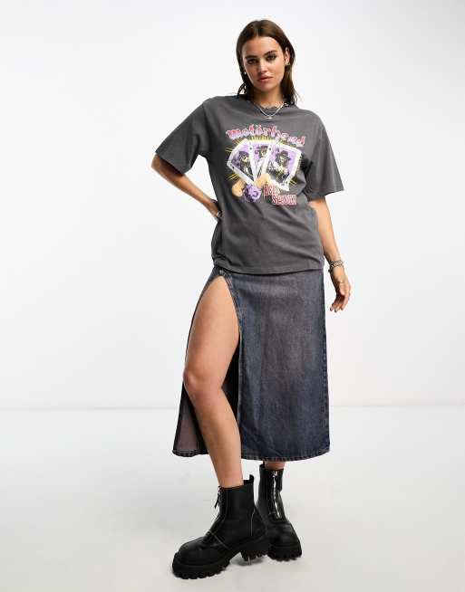 ASOS DESIGN – Grafitowy T-shirt oversize z efektem sprania i