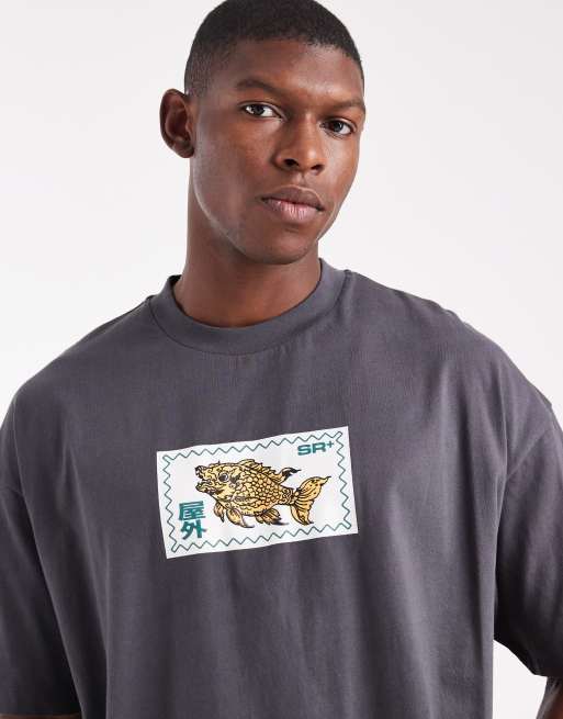 ASOS DESIGN – Grafitowy T-shirt oversize z grafiką ze znaczkiem pocztowym, 5 z 5
