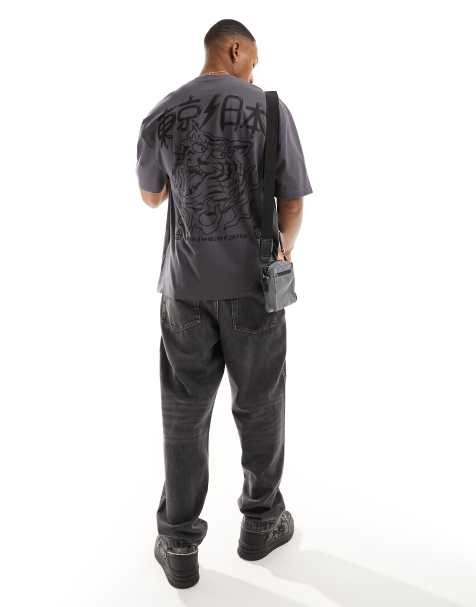 ASOS DESIGN – Grafitowy T-shirt oversize z nadrukiem z tygrysem i napisem „Tokyo” z przodu i na plecach - view 1