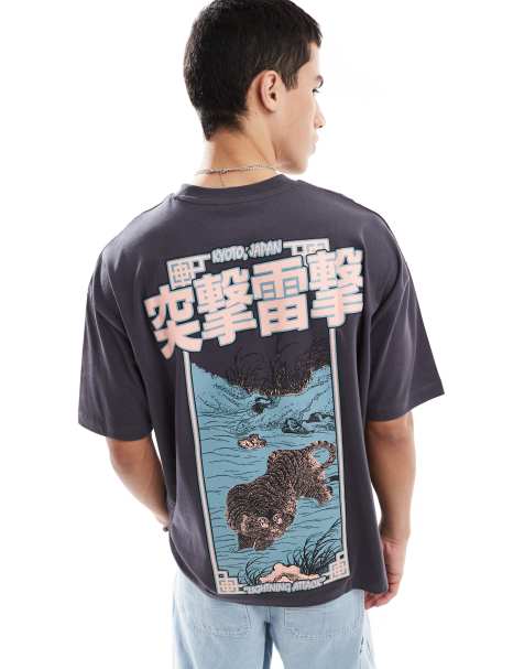 ASOS DESIGN oversized t-shirt with souvenir back graphic in charcoal