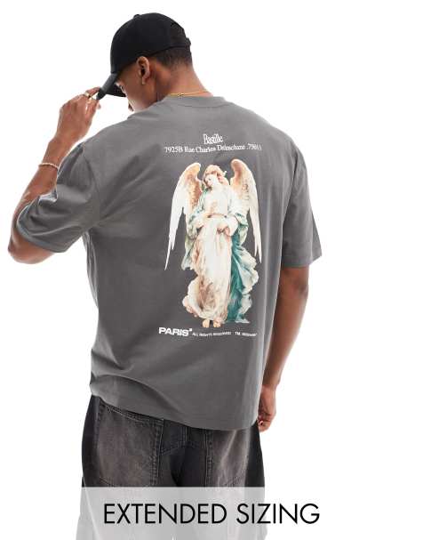 ASOS DESIGN – Grafitowy T-shirt oversize z renesansowym nadrukiem na plecach - view 1
