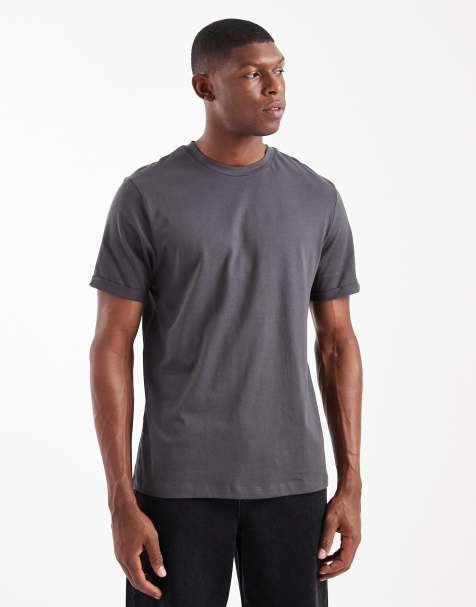 ASOS DESIGN Essentials roll sleeve t-shirt with crew neck in charcoal