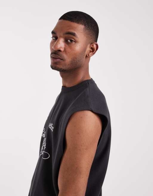 ASOS DESIGN – Grafitowy top oversize bez rękawów, o fakturze wafla, z grafiką piłkarską, 5 z 5