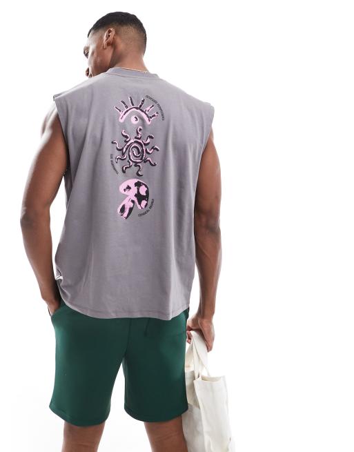 ASOS DESIGN – Grafitowy top oversize bez rękawów z nadrukiem na plecach