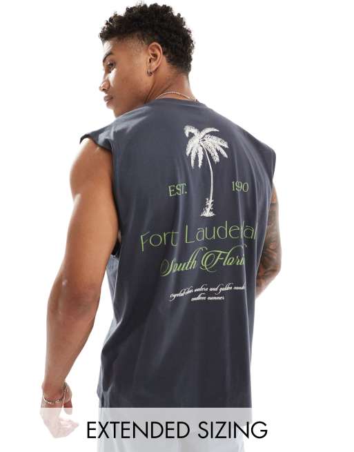 ASOS DESIGN – Grafitowy top oversize bez rękawów z napisem „Fort Lauderdale
