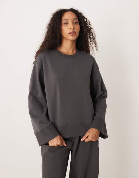 ASOS DESIGN – Grafitowy top oversize z okrągłym dekoltem z materiału interlock - view 1