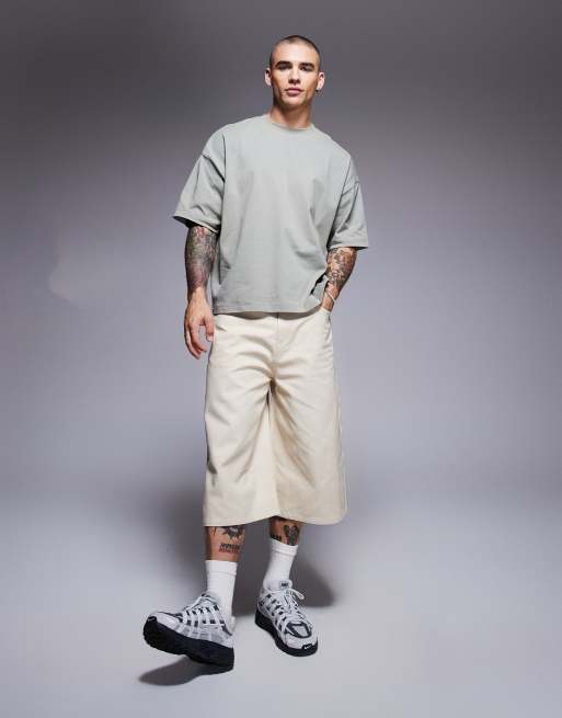 ASOS DESIGN - Grågrøn T-shirt med oversized og firkantet pasform samt palme-grafik , 4 af 4
