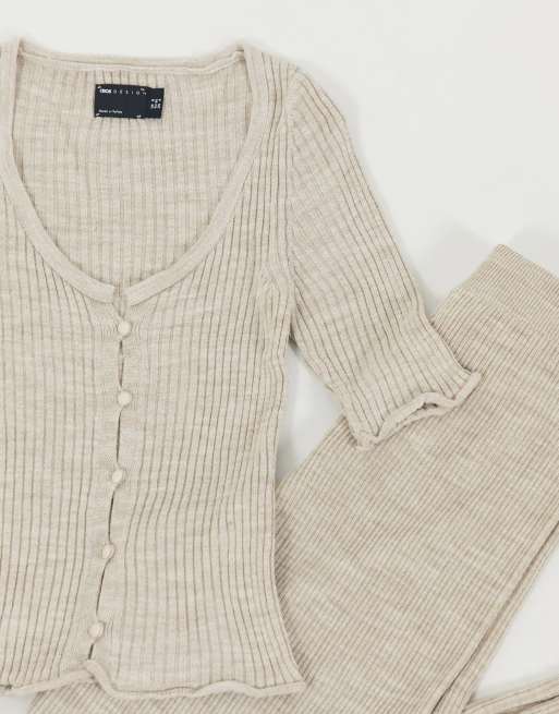 ASOS DESIGN - Grågul ribstrikket cardigan med korte ærmer - Del af sæt, 4 af 4