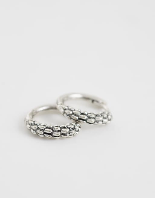 ASOS DESIGN grain textured hoop earrings in burnished silver tone, 3 of 4