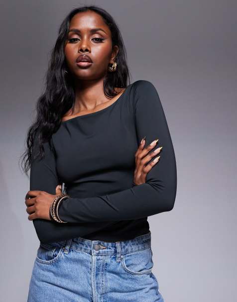 ASOS DESIGN - Grålilla formgivende top med bådudskæring og lange ærmer - view 1
