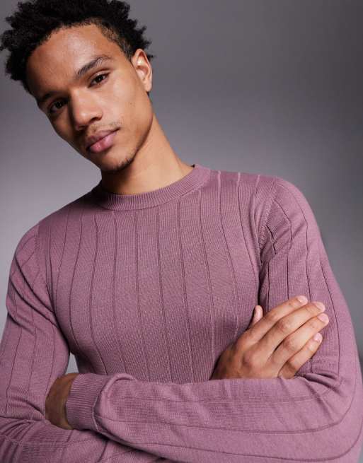ASOS DESIGN - Grålilla ribstrikket tætsiddende langærmet T-shirt, 5 af 5