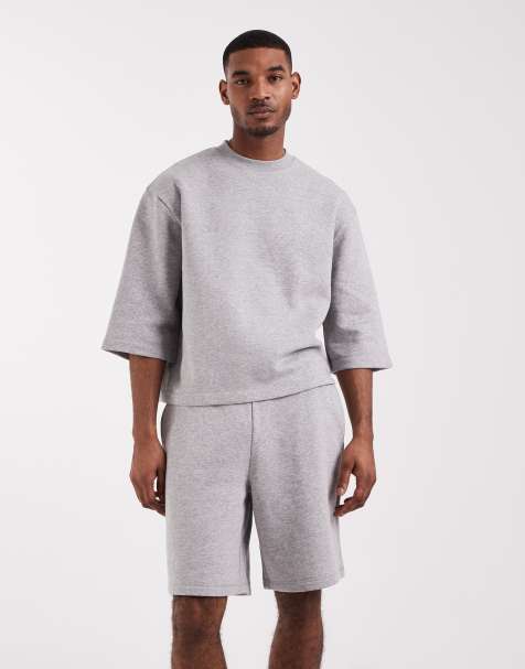 ASOS DESIGN – Gråmelerad, avslappnad sweatshirt med korta ärmar, del av set - view 1