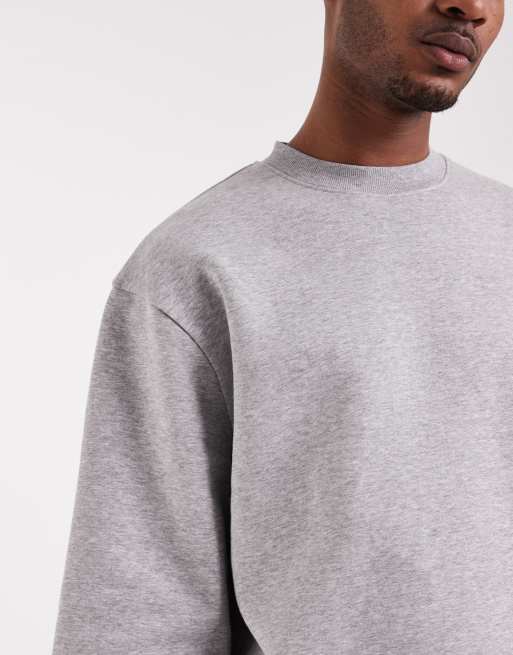 ASOS DESIGN – Gråmelerad, avslappnad sweatshirt med korta ärmar, del av set, 3 av 5