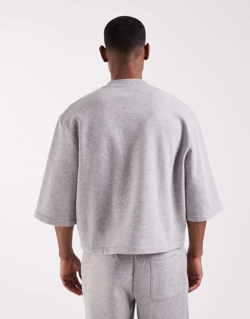 ASOS DESIGN – Gråmelerad, avslappnad sweatshirt med korta ärmar, del av set, 4 av 5