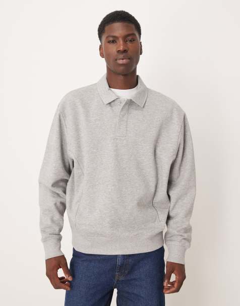 ASOS DESIGN – Gråmelerad, avslappnad sweatshirt med pikékrage - view 1