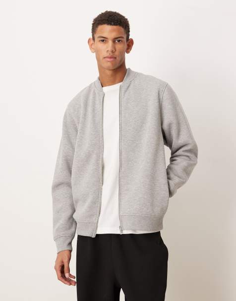 ASOS DESIGN – Gråmelerad bomberjacka i jersey med dragkedja - view 1