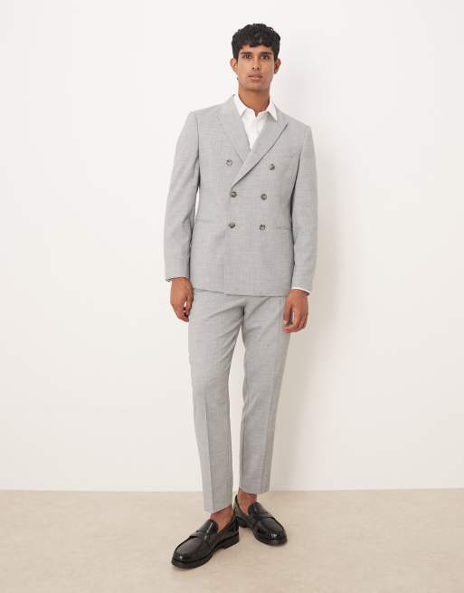 ASOS DESIGN – Gråmelerad, dubbelknäppt kavaj med smal passform, del av kostym, 2 av 5