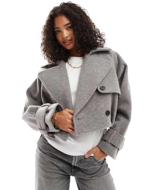 ASOS DESIGN – Gråmelerad, formell trenchcoat med kort design och ballongfåll - view 1