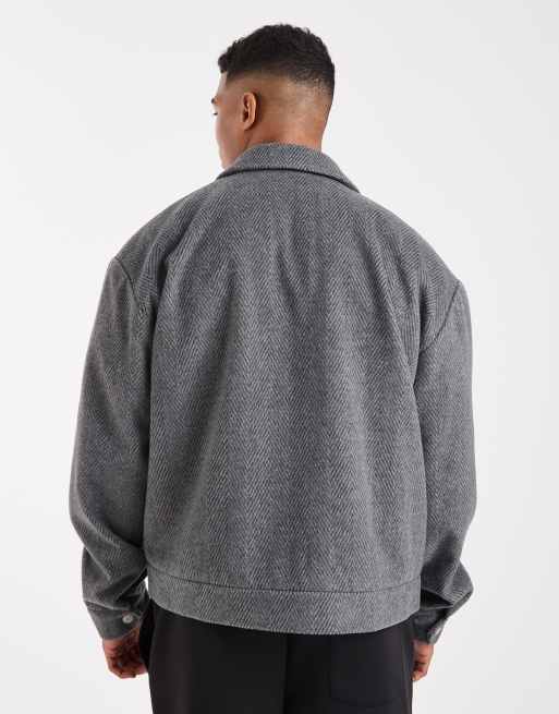ASOS DESIGN – Gråmelerad harrington-jacka i yllelook, 3 av 5