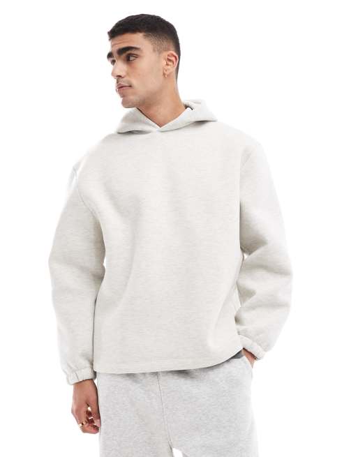 ASOS DESIGN – Gråmelerad hoodie av scubatyg i oversize med fastsydd nederkant 