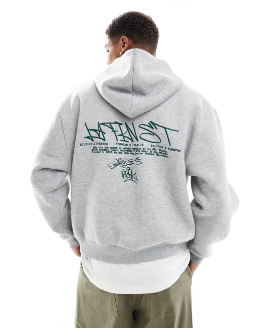 ASOS DESIGN – Gråmelerad hoodie i boxig oversize-passform med dekorativ söm