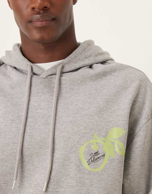 ASOS DESIGN – Gråmelerad huvtröja i avslappnad passform med frukttryck, 5 av 5