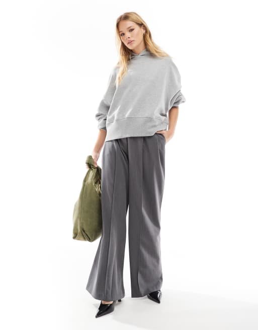 ASOS DESIGN – Gråmelerad huvtröja i kort design och oversize med ballongärm, 4 av 4