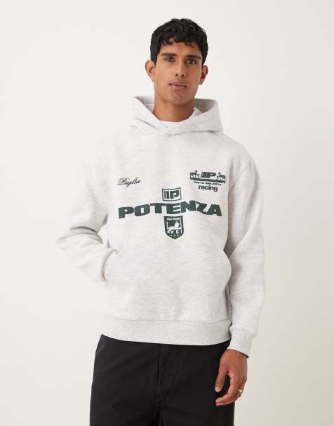 ASOS DESIGN – Gråmelerad huvtröja i oversize med fotbollstryck - view 1
