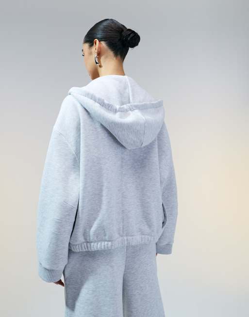ASOS DESIGN – Gråmelerad huvtröja med dragkedja och bubblig fåll, del av set, 4 av 4