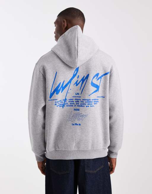  ASOS DESIGN – Gråmelerad huvtröja med texttryck
