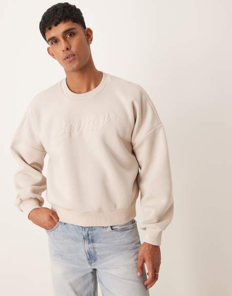 ASOS DESIGN – Gråmelerad, kort sweatshirt i oversize med sänkt axelsöm och tryck på bröstet - view 1