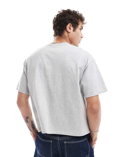 ASOS DESIGN – Gråmelerad, kort t-shirt i oversize med sporttryck framtill, 4 av 4