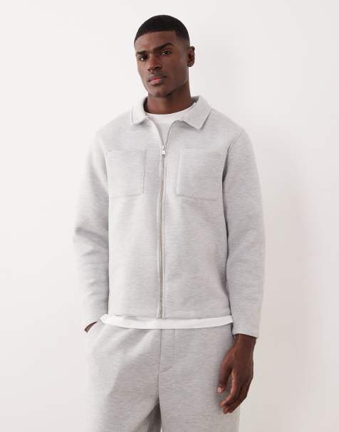 ASOS DESIGN – Gråmelerad, kraftig, avslappnad jacka med dragkedja i scubaliknande material - view 1