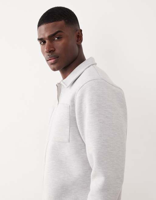 ASOS DESIGN – Gråmelerad, kraftig, avslappnad jacka med dragkedja i scubaliknande material, 4 av 5