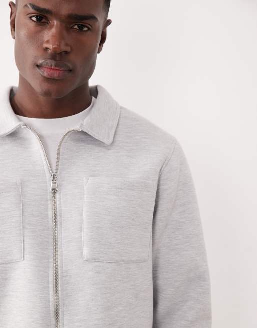 ASOS DESIGN – Gråmelerad, kraftig, avslappnad jacka med dragkedja i scubaliknande material, 5 av 5
